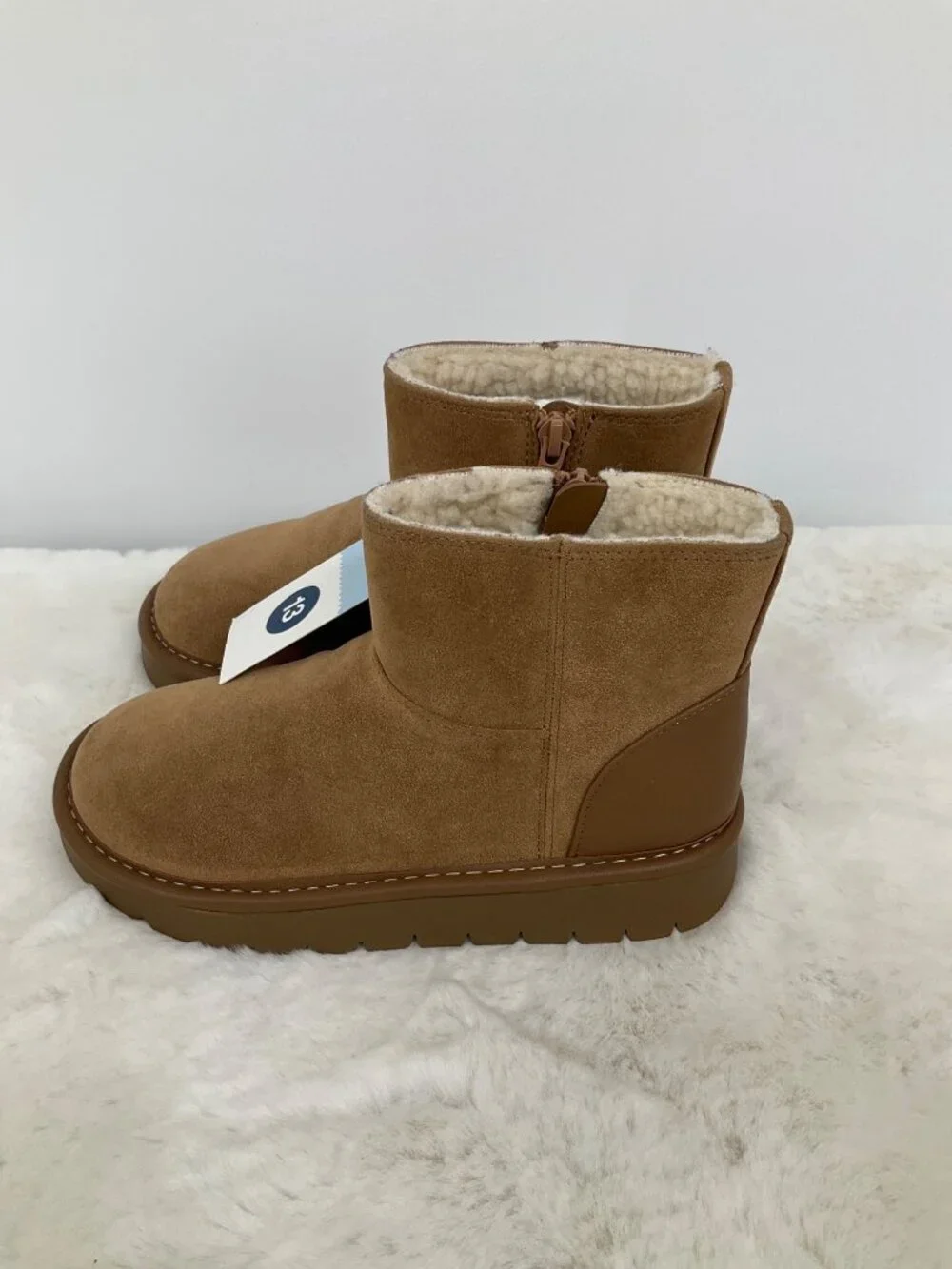Cat and Jack Arlo Zipper Shearling Style Tan Boots Toddler Girls size 13 NEW
